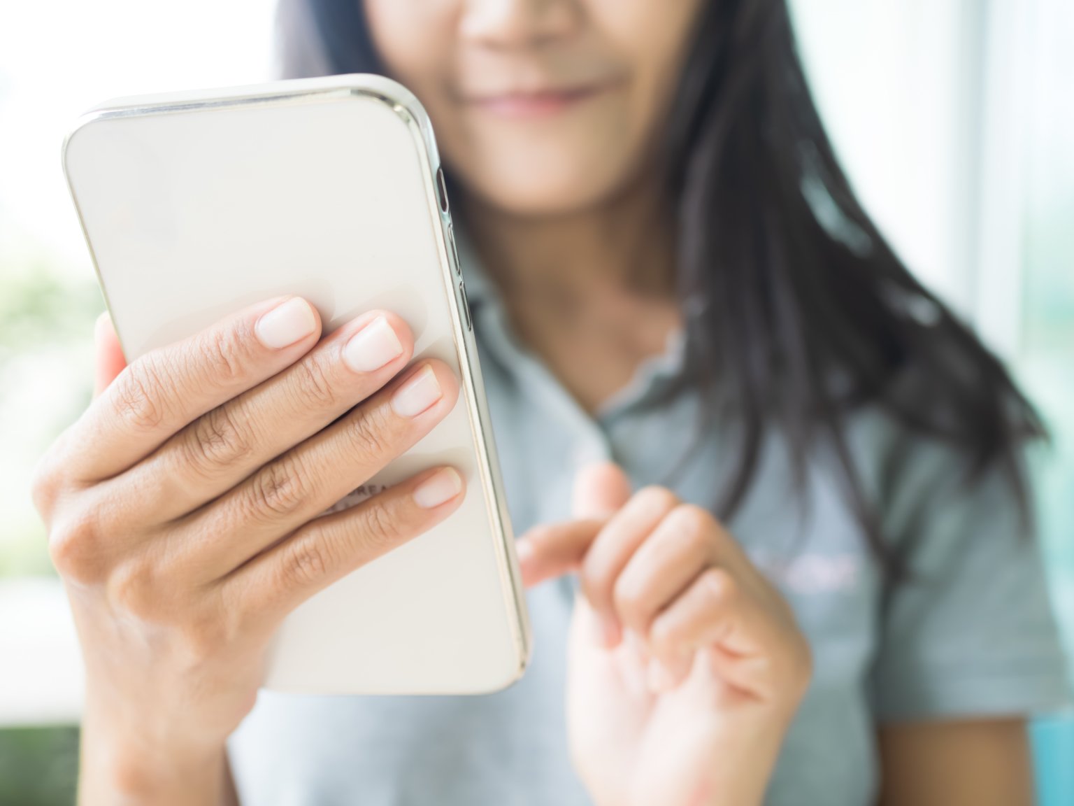 Blogger woman using mobile. she touchscreen send message. people holding smartphone for call. communication network digital internet hi speed online. technology for business and lifestyle concept.