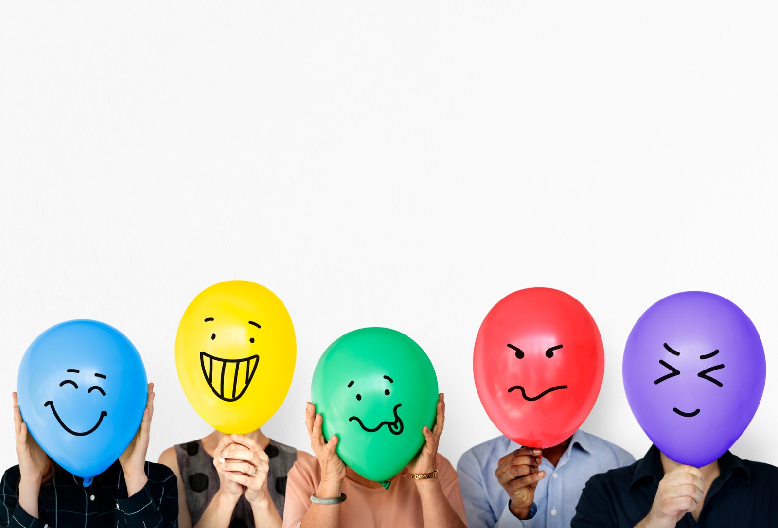 Group of people holding balloon express their emotion